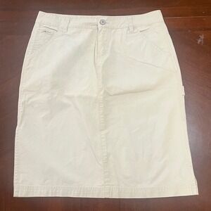 VTG Unionbay Carpenter‎ Skirt Women 9 Cream Cotton Utility Midi Jean Skirt EUC